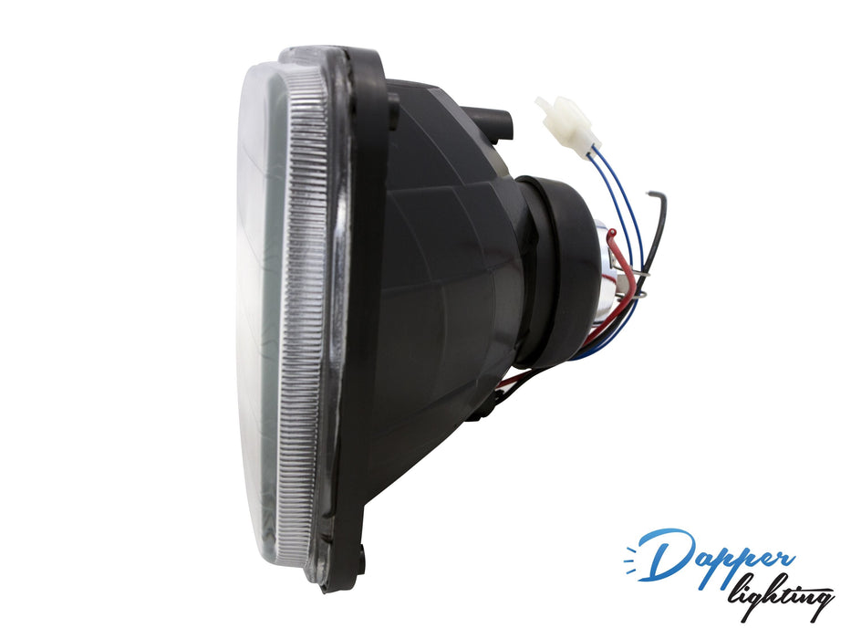 Black 6x7 V1 Projector Headlamp with Chrome Shroud with Halogen Bulbs