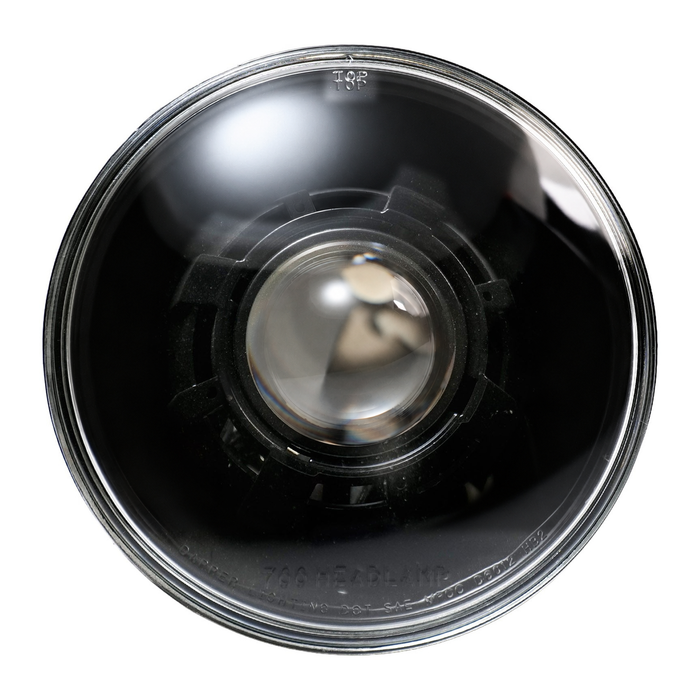 Black V2 projector headlamp with clear glass and no halos