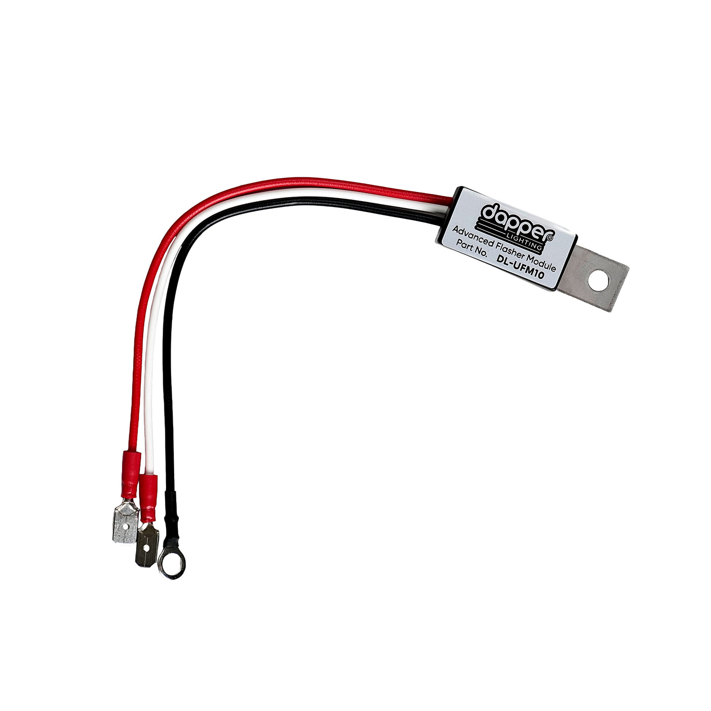 Dapper Lighting UFM10 LED Electronic Flasher with red, white, and black wires.