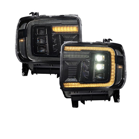 2015 - 2019 GMC Sierra 2500/3500 LED Projector Headlights with Amber DRL (Pair)
