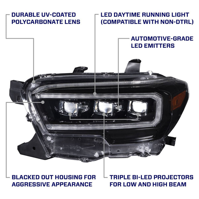 2016 - 2023 Toyota Tacoma Sequential LED Projector Headlights with Amber DRL (Pair)