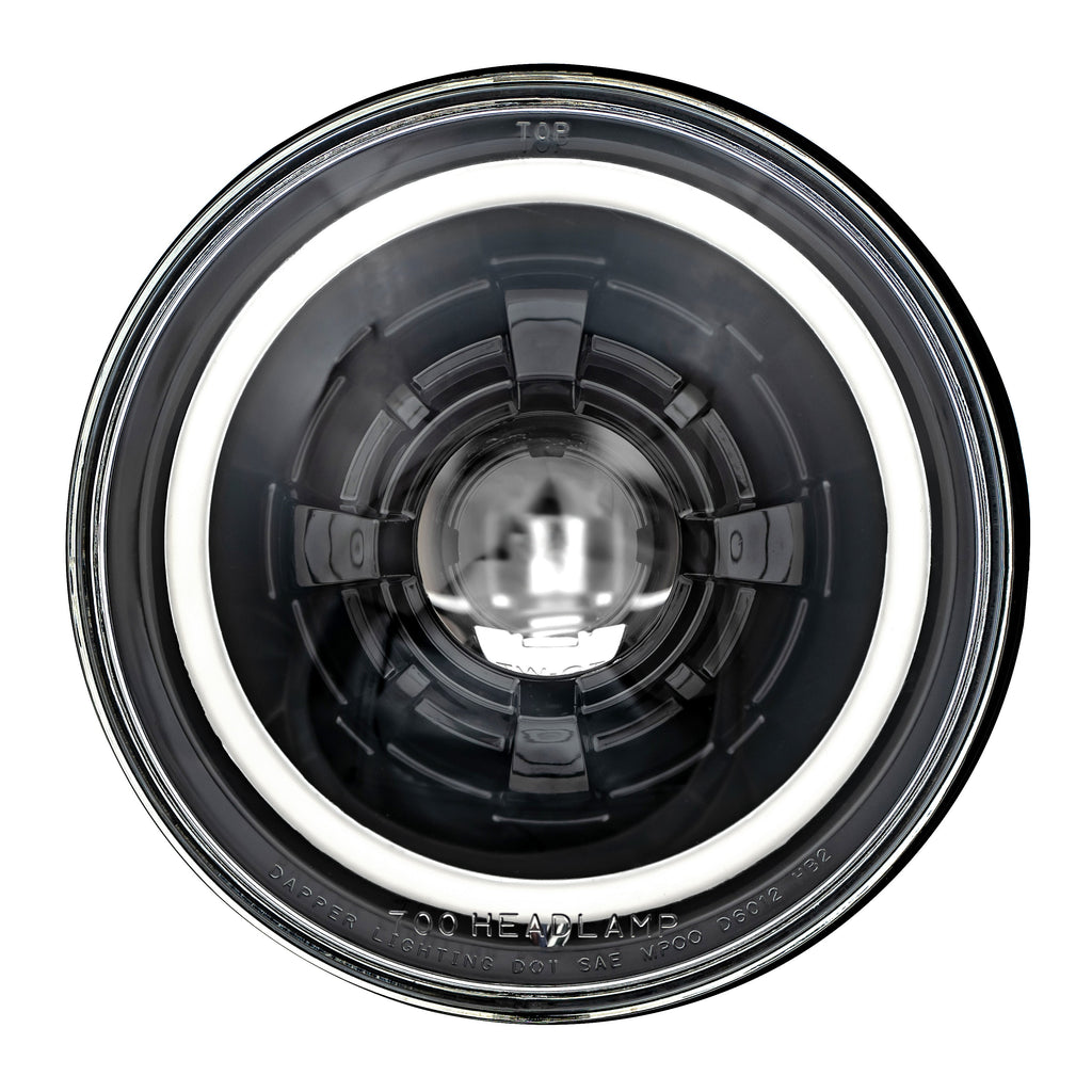 Black LED Seven with clear glass and an HDR halo.