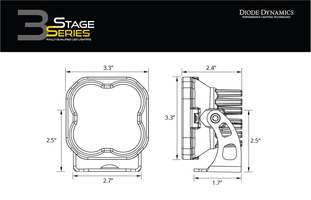 Stage Series 3" SAE/DOT White Sport Standard LED Pod (one)